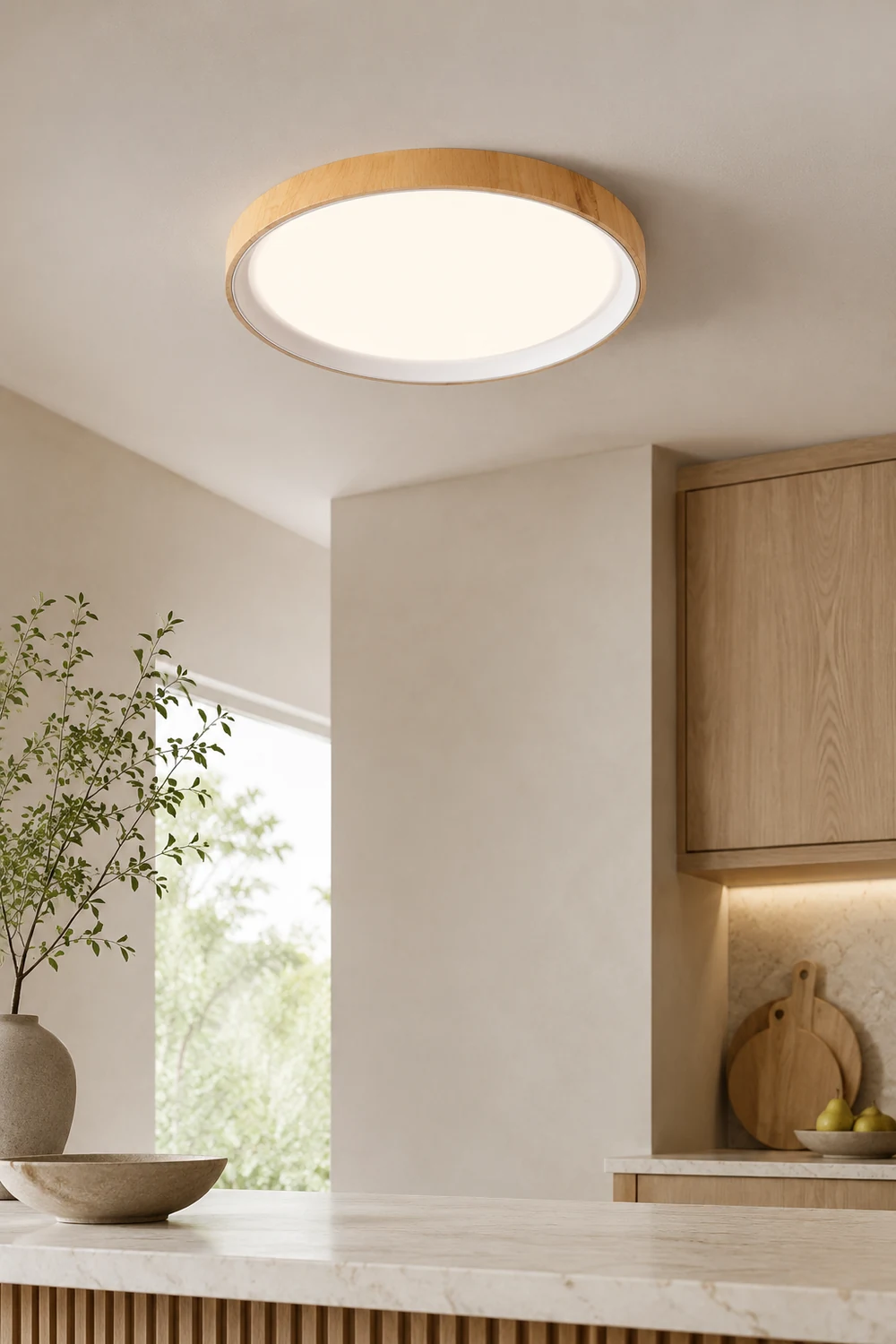 Quinn Modern LED Flush Mount Lighting White Wood/Acrylic Kitchen - Lumpaz