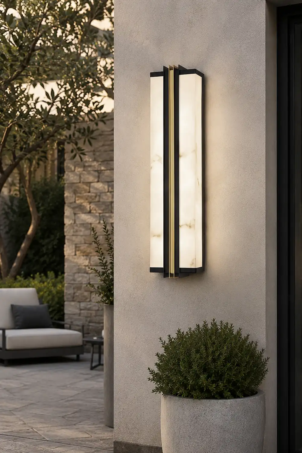 Modern Black LED Indoor/Outdoor Wall Lights with Resin Marble Shade - Lumpaz