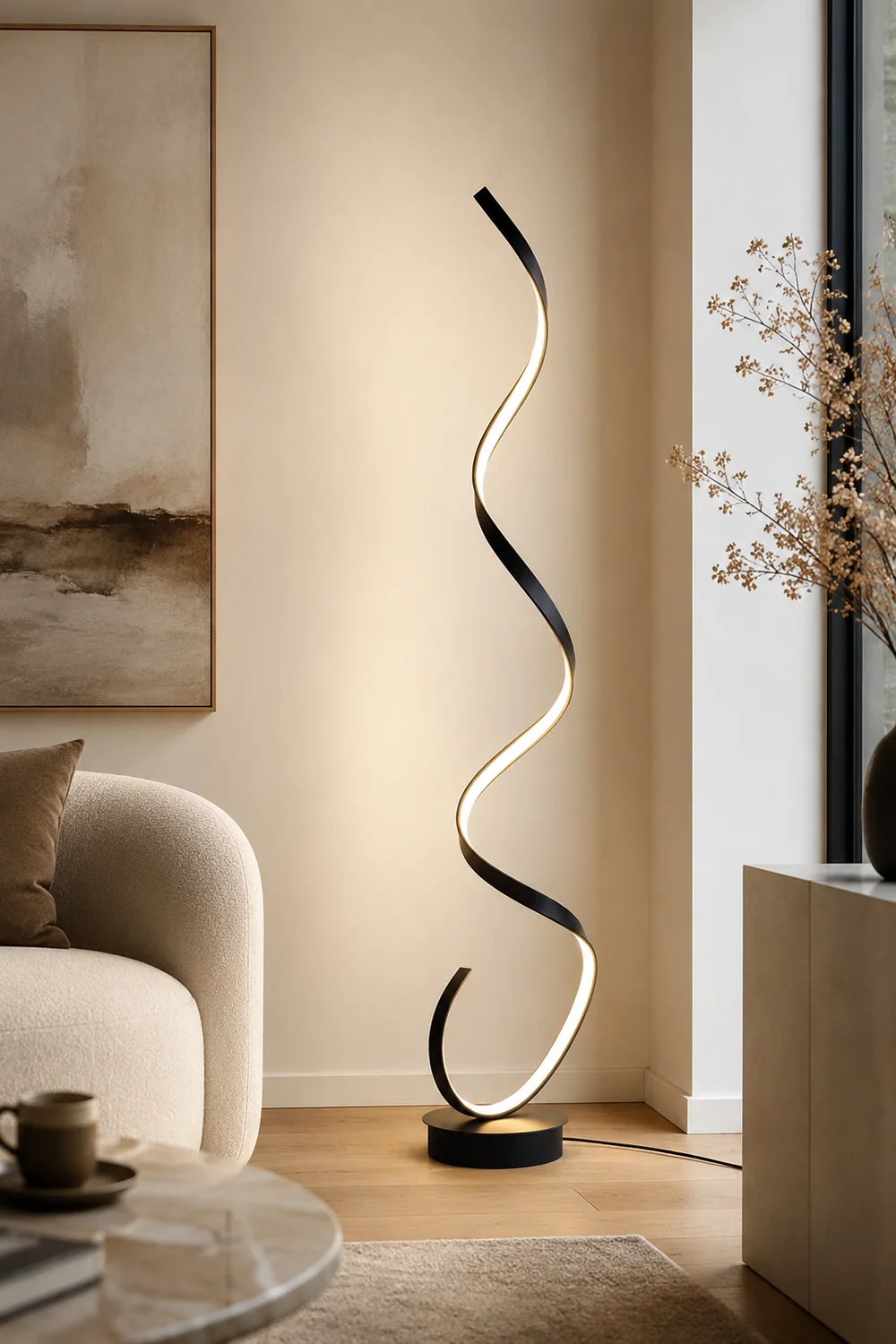 Modern Steamline Minimalist linear Floor Lamp, White/Black - Lumpaz