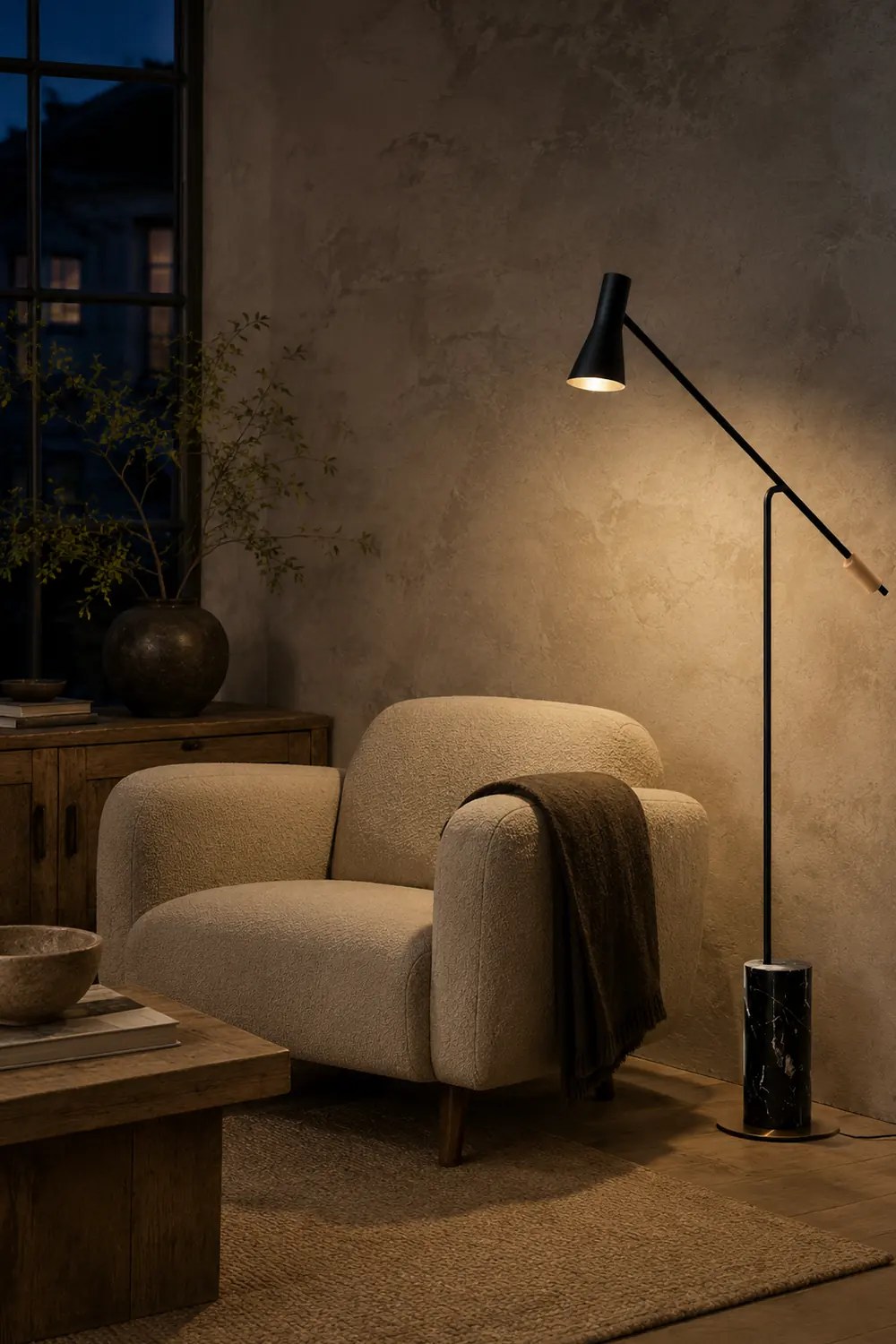 Carins Modern Nordic Minimalistic Floor Lamp, Marble & Metal, Black - Lumpaz