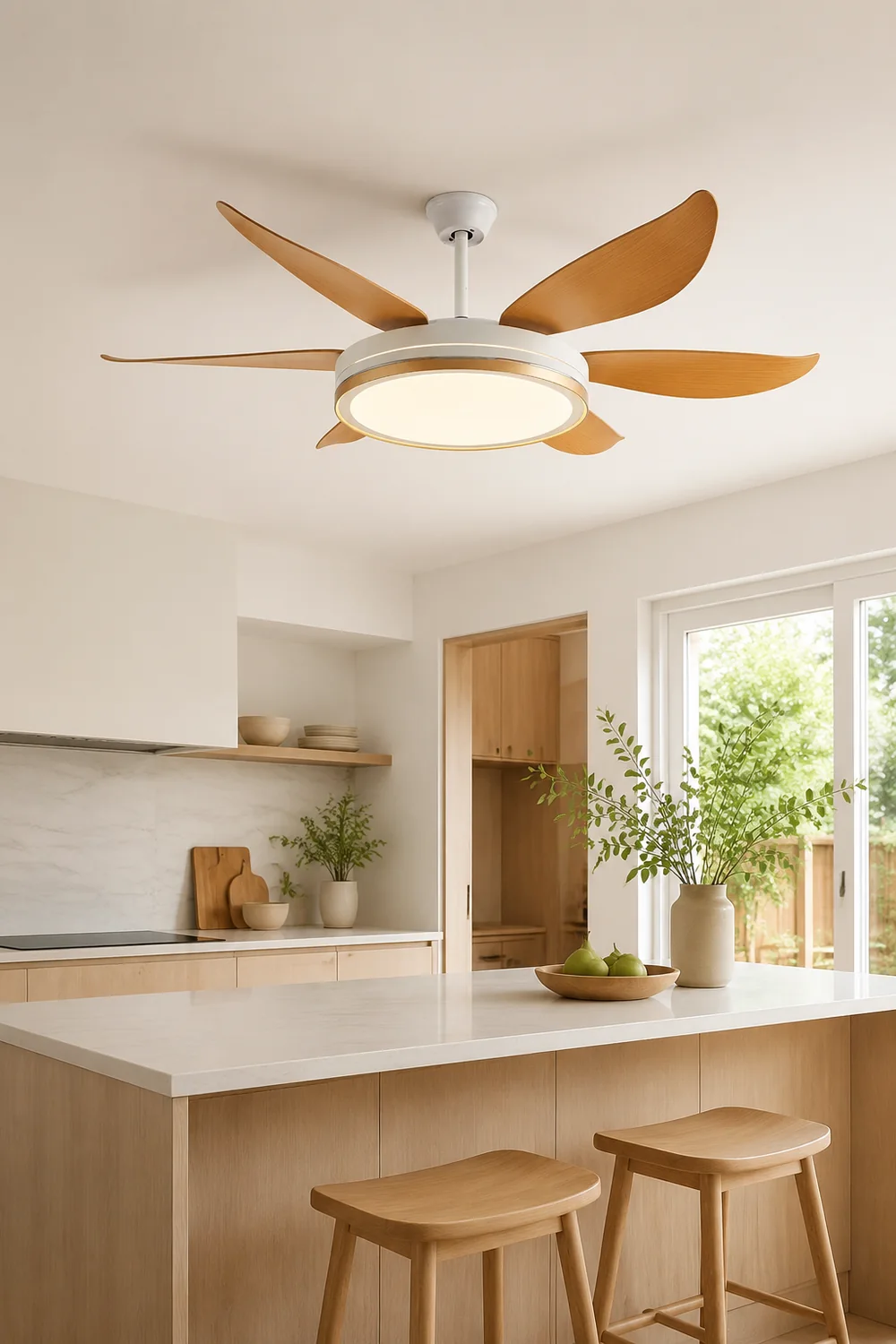 Haydn 6-Blade DC Ceiling Fan with Light, Golden & White, 51''/60'' - Lumpaz