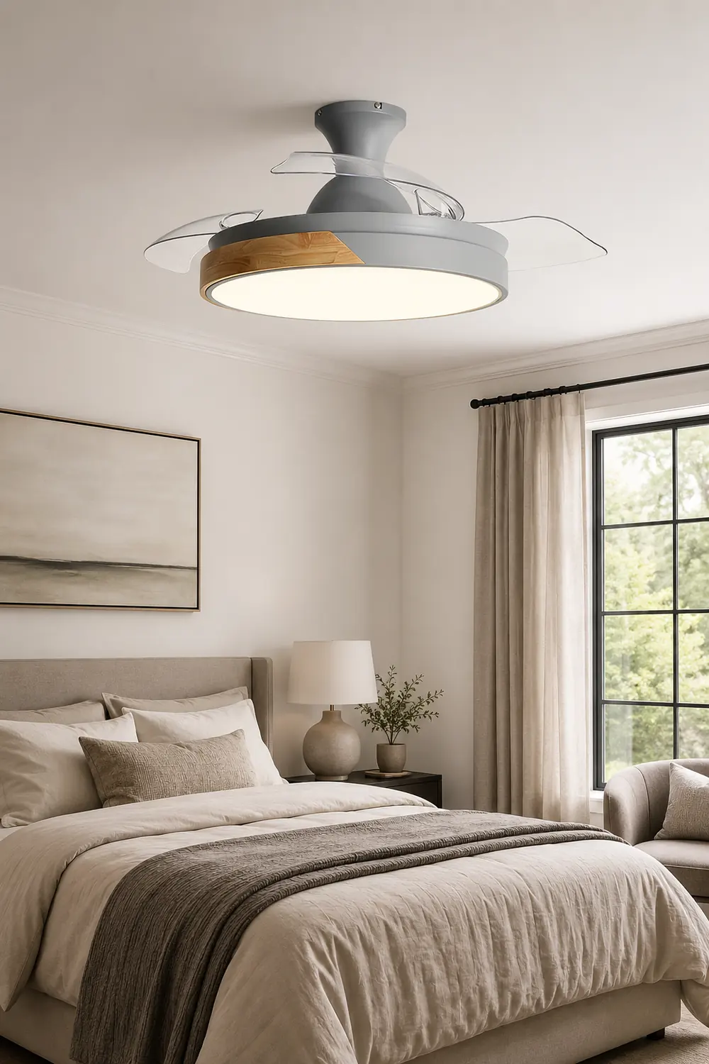 Morandi Invisible Blades Ceiling Fan With Light, 5 Color, L 35.4"/39.3" - Lumpaz