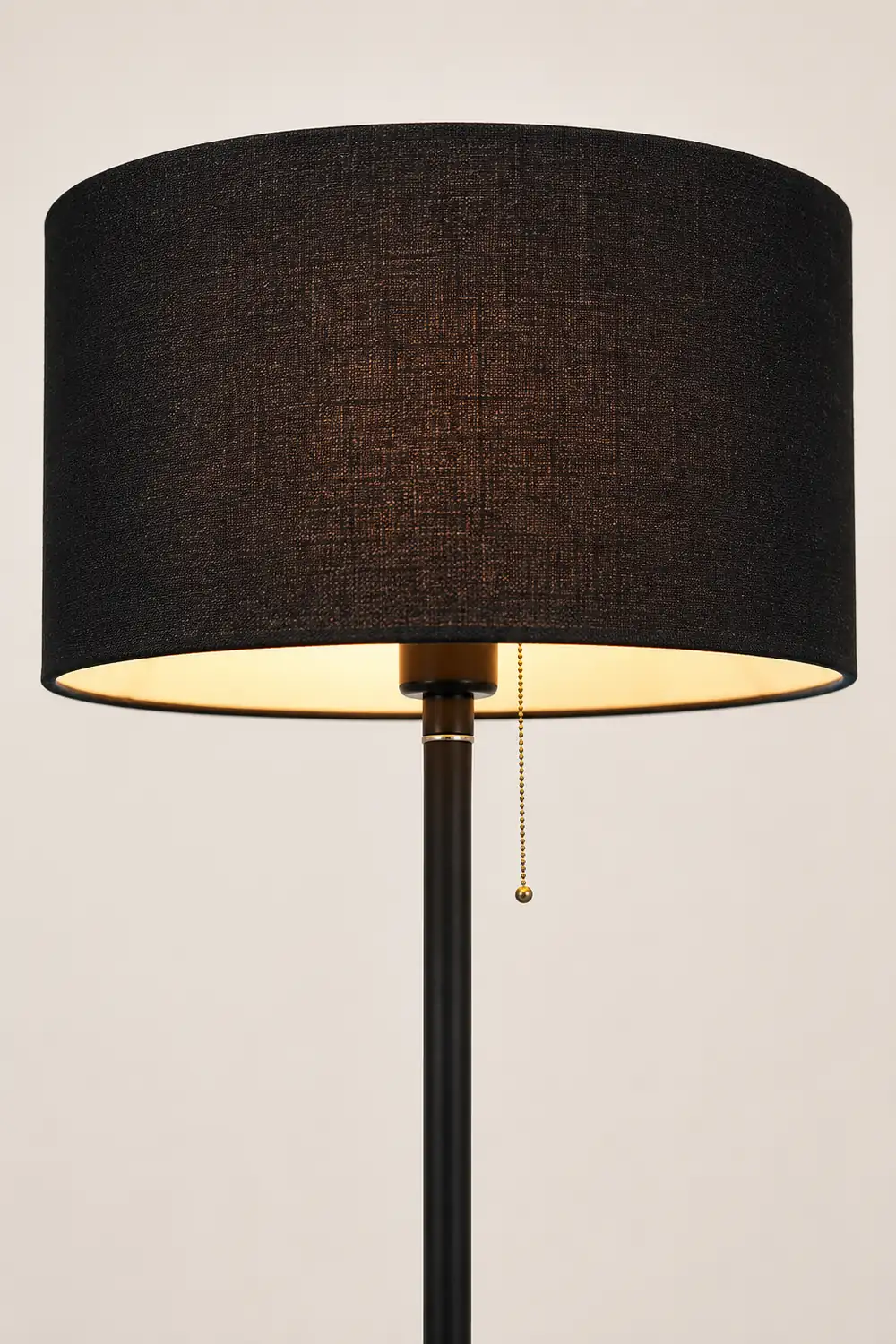 Eryn Floor Lamp Cylinder Modern, Metal/Fabric, Black/White/Gold, Bedroom - Lumpaz