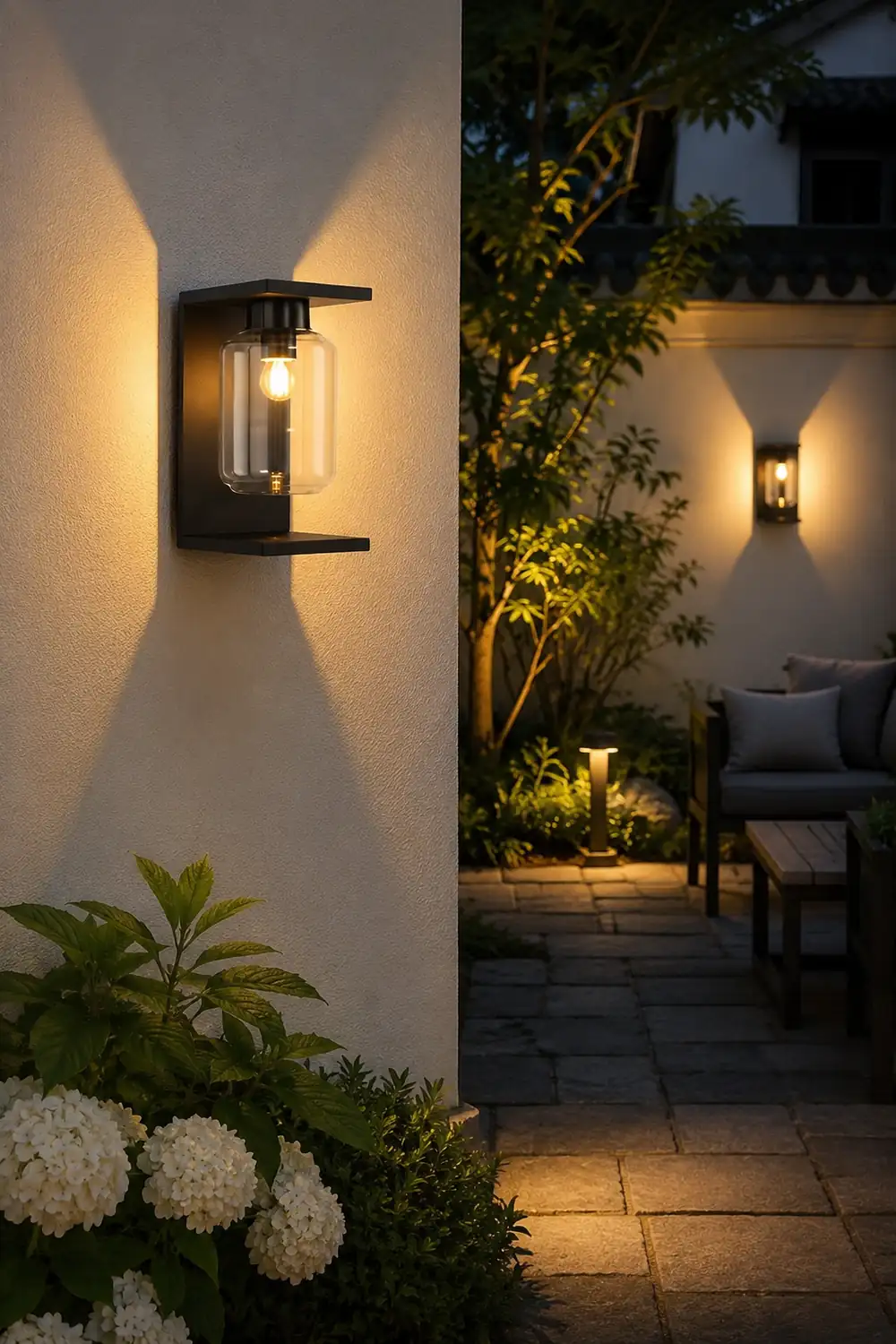 Outdoor Waterproof LED Glass Black Modern Solar Wall Lights with Remote - Lumpaz