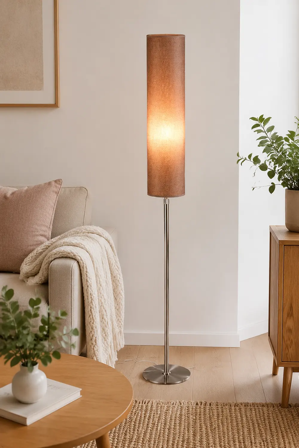 Renée Modern Cylinder Fabric Metal Floor Lamp, White/Red/Brown/Coffee - Lumpaz