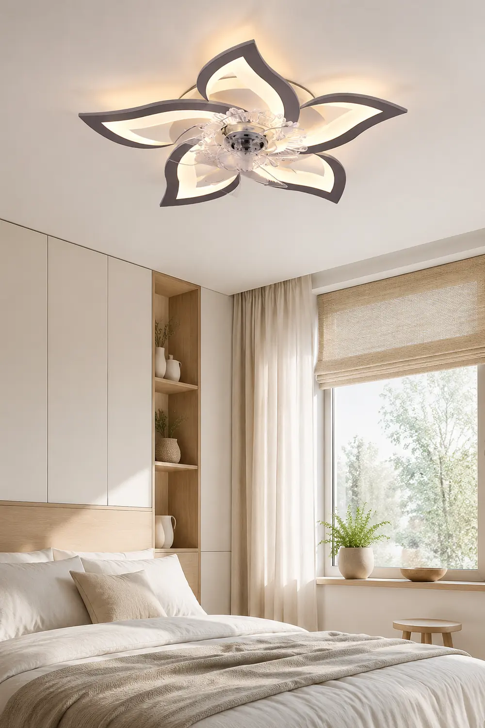 Hana Flower Ceiling Fan with Light, 2 Color, L 25.5" - Lumpaz