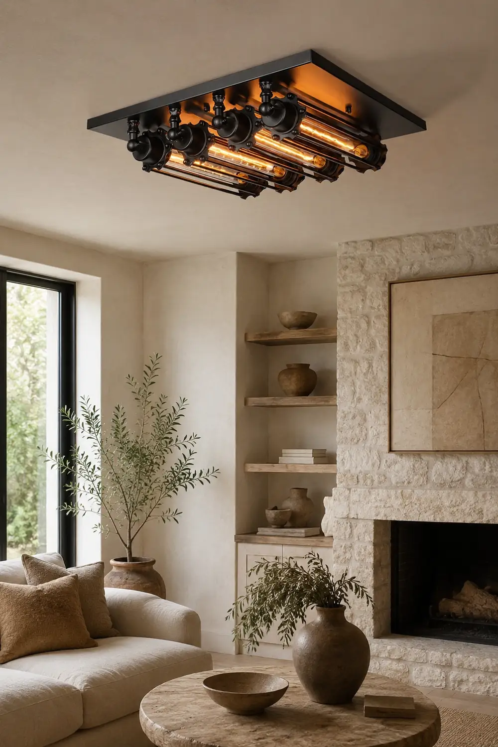 Alessio Vintage Tubed Metal Flush Mount Ceiling Light Black Living Room - Lumpaz