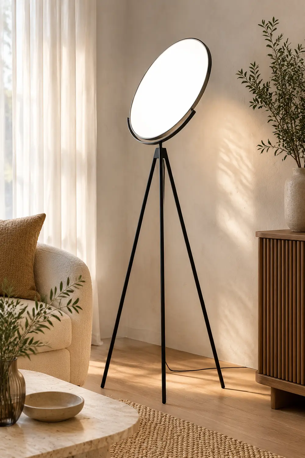 Salgado Modern Minimalist Metal Tripod Projector Floor Lamp, Black/White - Lumpaz