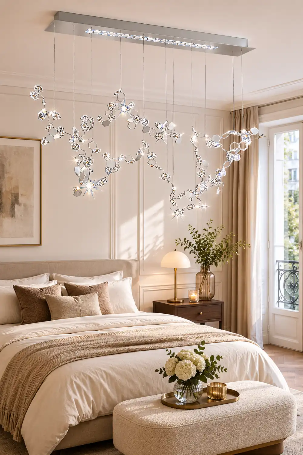 Ophelia Modern Sheet Crystal Chandelier, Silver, Living Room - Lumpaz