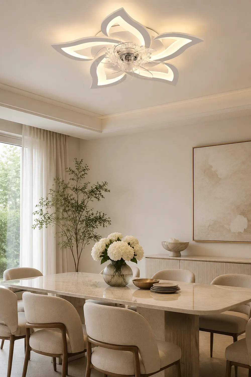 Hana Flower Ceiling Fan with Light, 2 Color, L 25.5" - Lumpaz