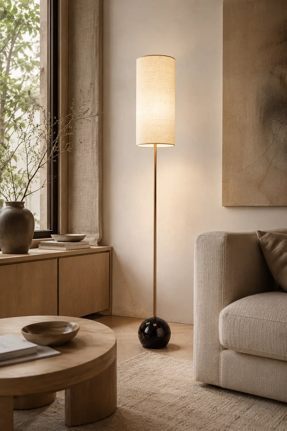Eryn Modern Cylinder Shape Metal Fabric Floor Lamp - Lumpaz