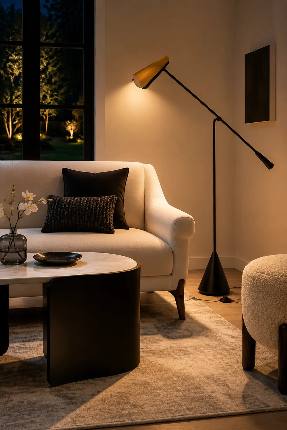 Salgado Minimalist Triangle Head LED Floor Lamp, Marble & Metal - Lumpaz