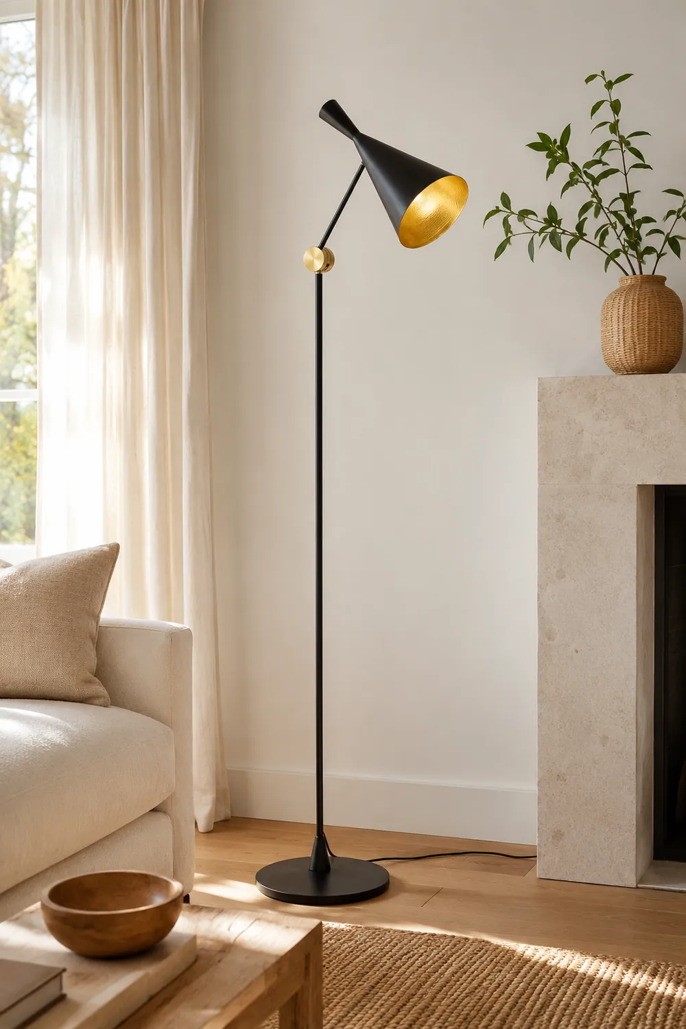 Carins Modern Minimalist Metal Tall Standing Floor Lamp, Black/Gold - Lumpaz