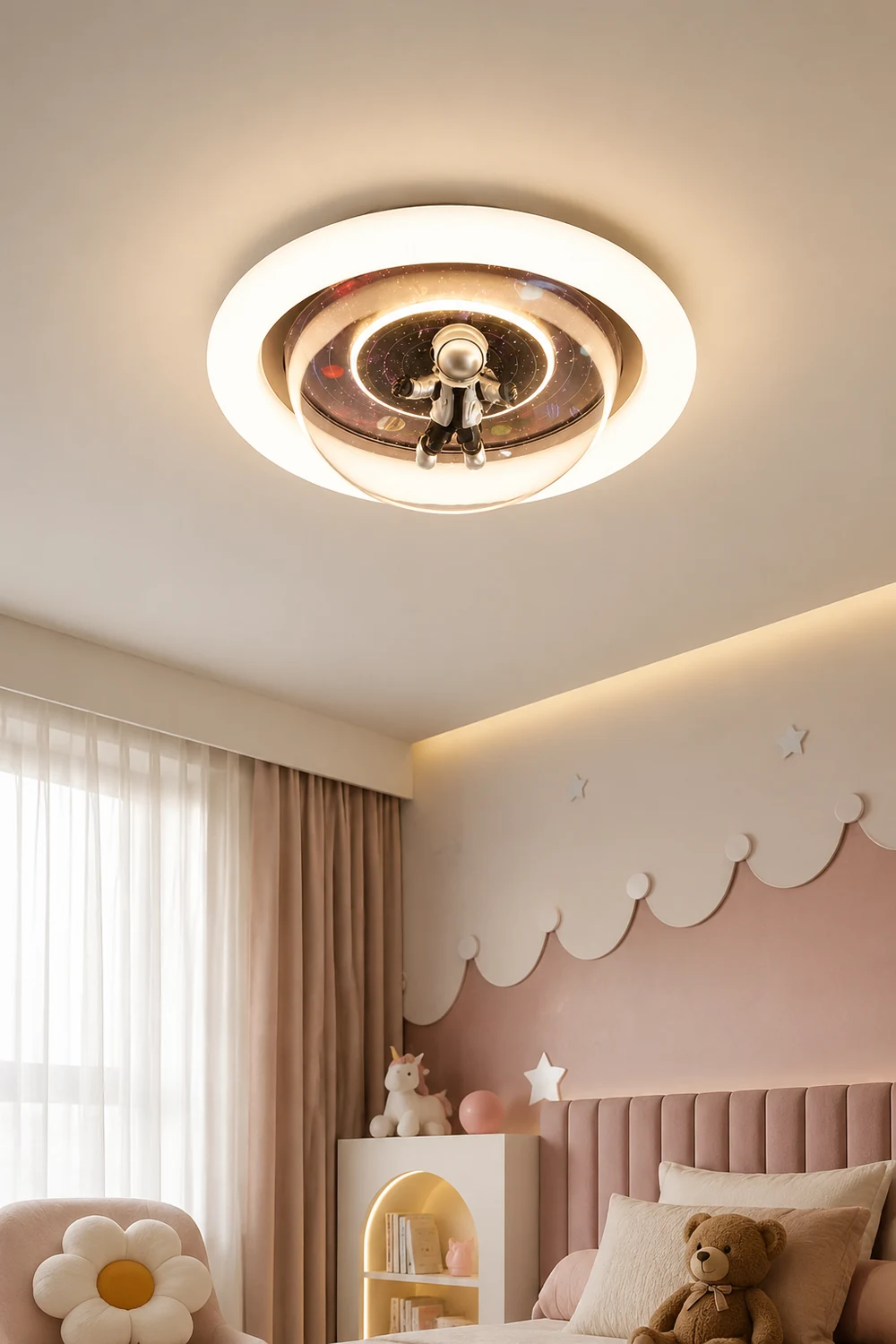 Fateh Flush Mount Ceiling Light Astronaut Modern, Metal/Acrylic, Pink/Blue, Bedroom - Lumpaz