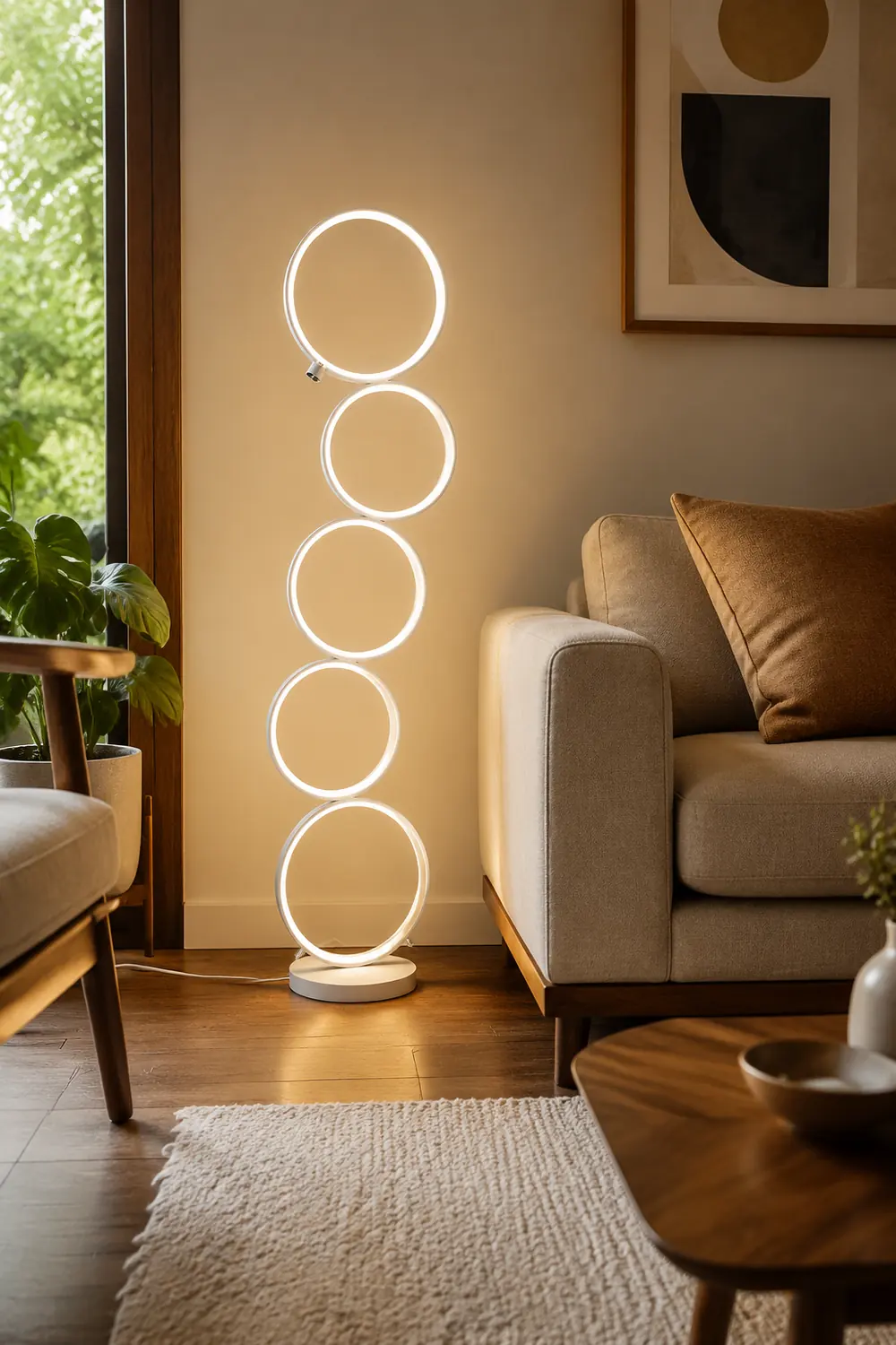 Arisha Floor Lamp Multi-ring Modern, Metal/Silicon, White/Black, Bedside - Lumpaz