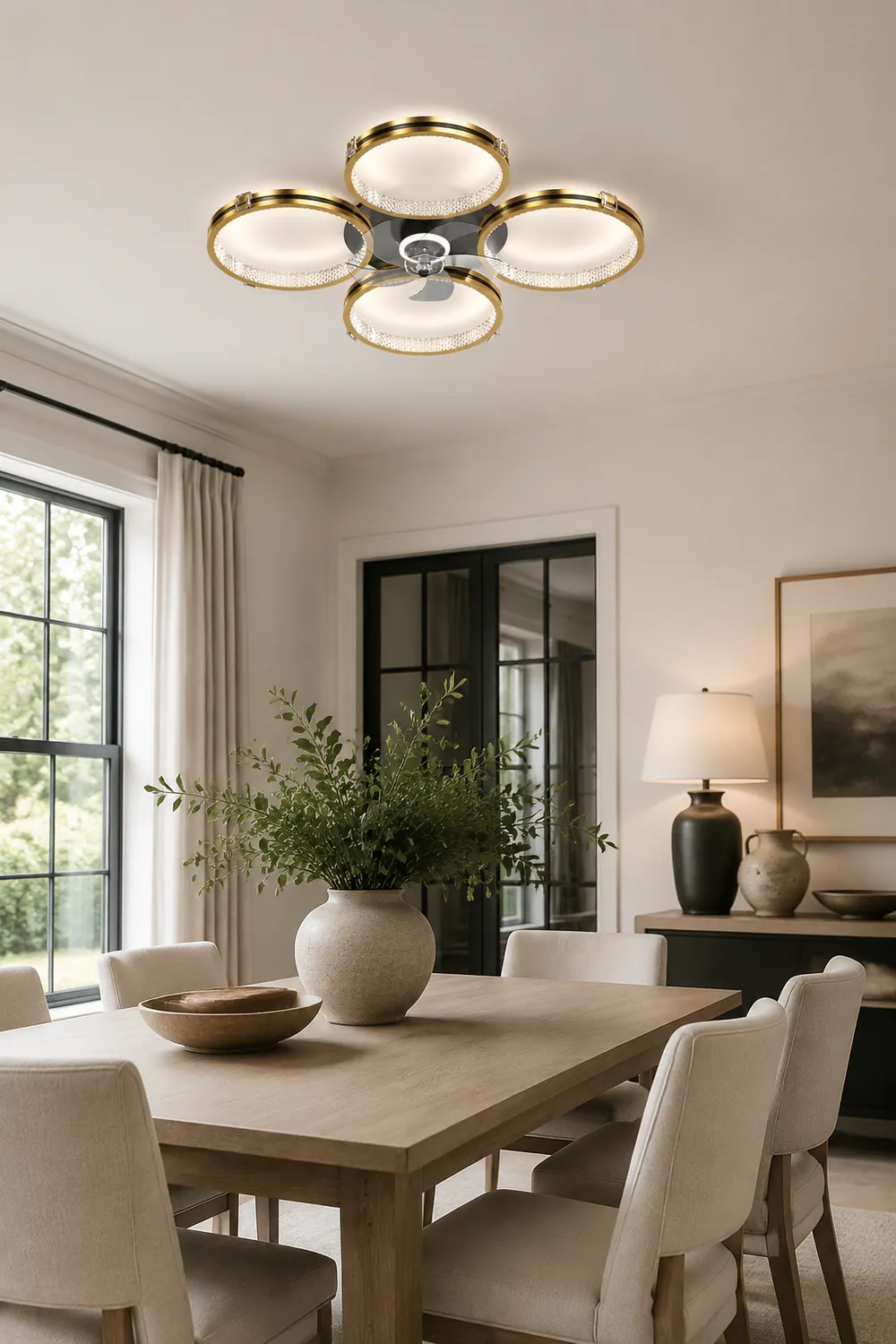 Kirsten 4-Rings 5-Blade Ceiling Fan with Light, 31"/40.5" - Lumpaz
