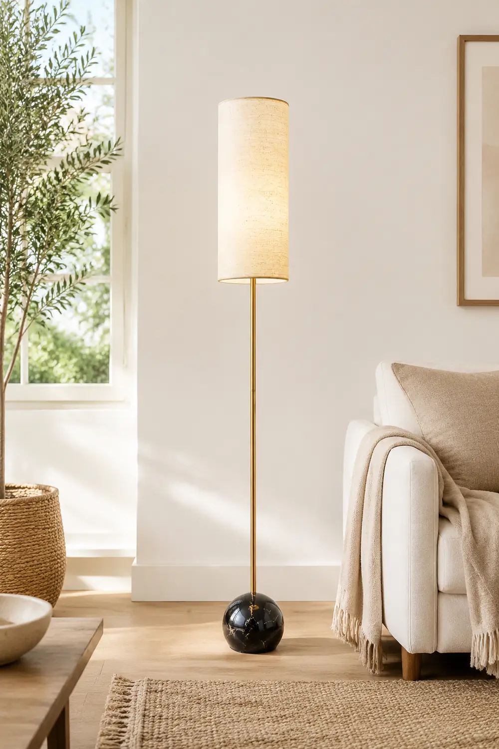 Eryn Modern Cylinder Shape Metal Fabric Floor Lamp - Lumpaz