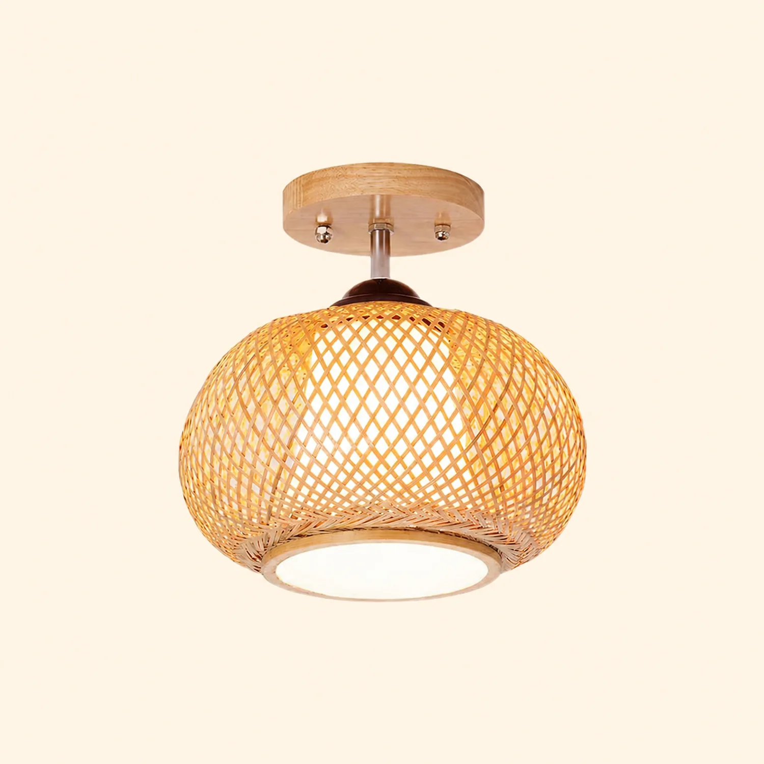 Muto Boho Flush Mount Rattan Ceiling Light, Living Room - Lumpaz