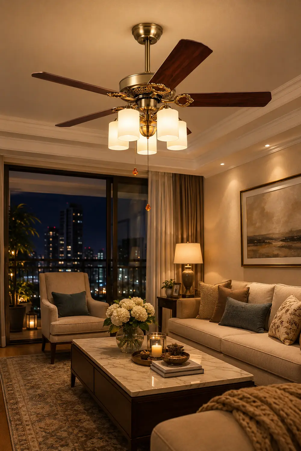 Alessio 5-Blade Rustic DC Ceiling Fan with Light, Brass, 48'' - Lumpaz