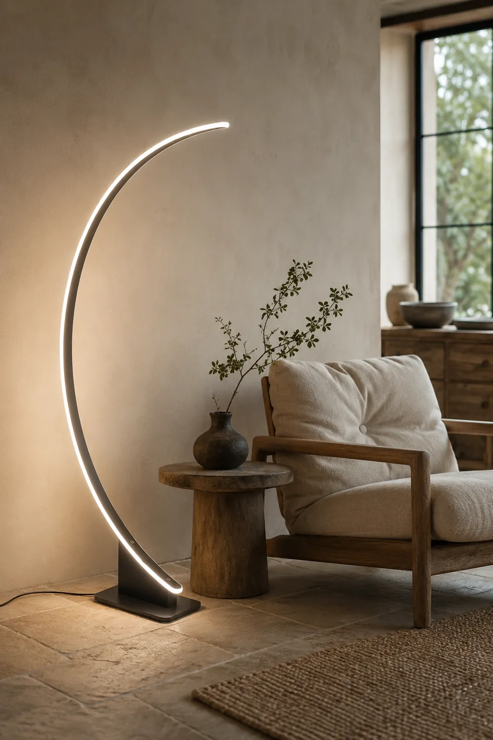 Edge Modern Minimalist Arched Metal Floor Lamp, Black - Lumpaz