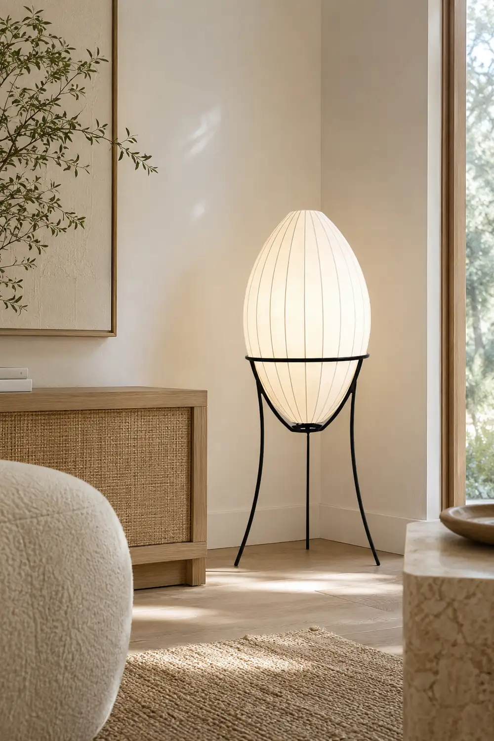 Renée Modern Egg Shaped Fabric & Metal Floor Lamp - Lumpaz