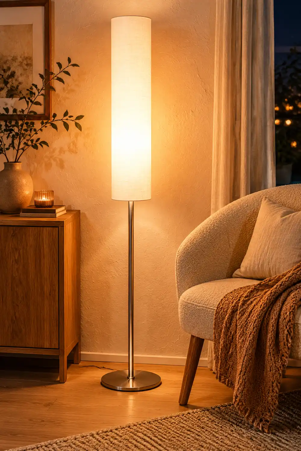 Renée Modern Cylinder Fabric Metal Floor Lamp, White/Red/Brown/Coffee - Lumpaz