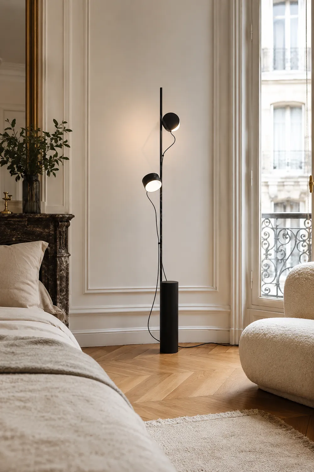Avi Floor Lamp Cylindrical/Linear Modern, Metal, Black, Bedroom - Lumpaz