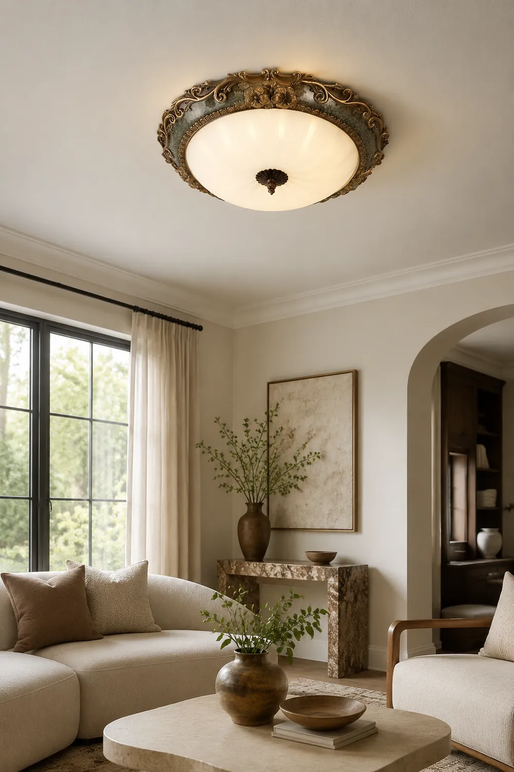 Eryn Flush Mount Ceiling Light, Brass/Resin - Lumpaz