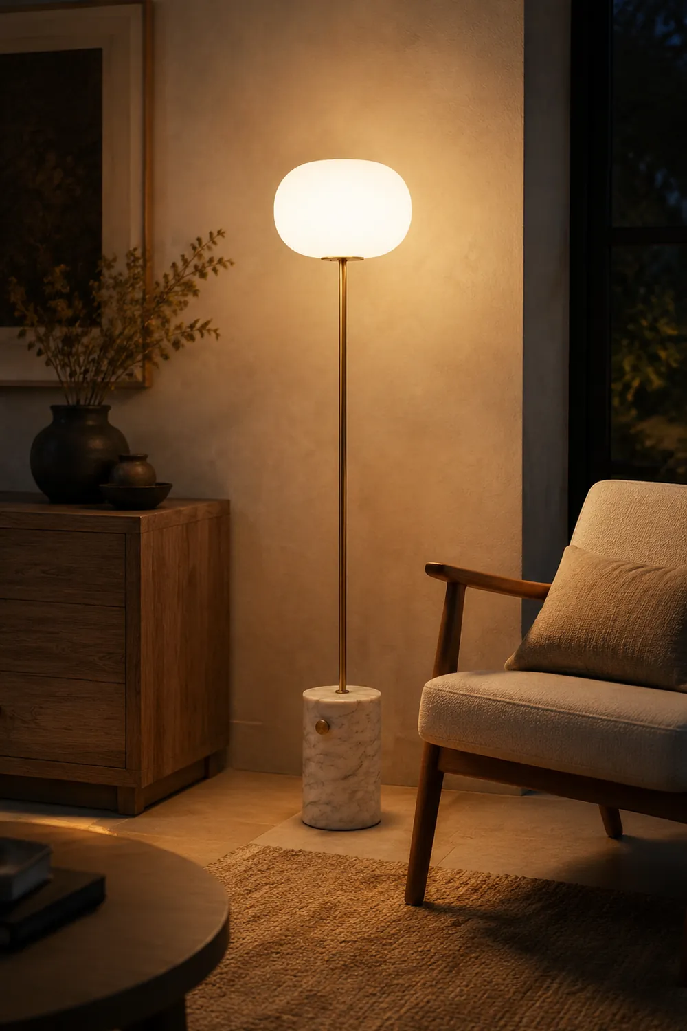 Valentina Modern Globe Metal Marble Floor Lamp, Black/Brass - Lumpaz