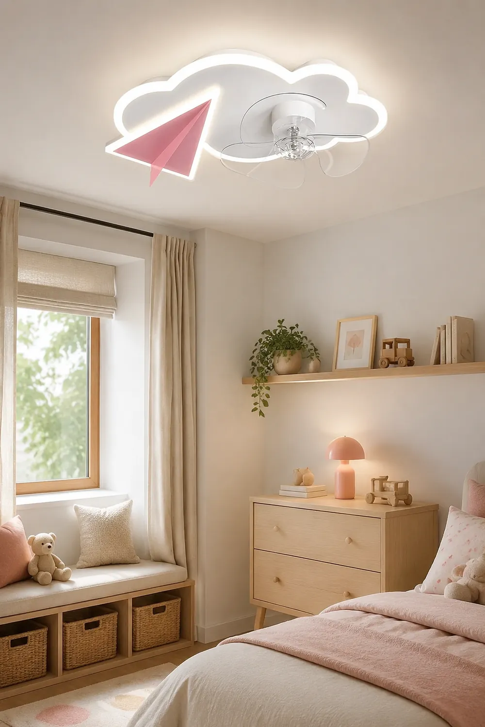 Minori Cloud & Plane Ceiling Fan With Light, 2 Colors, L 20.8''/22.8" - Lumpaz