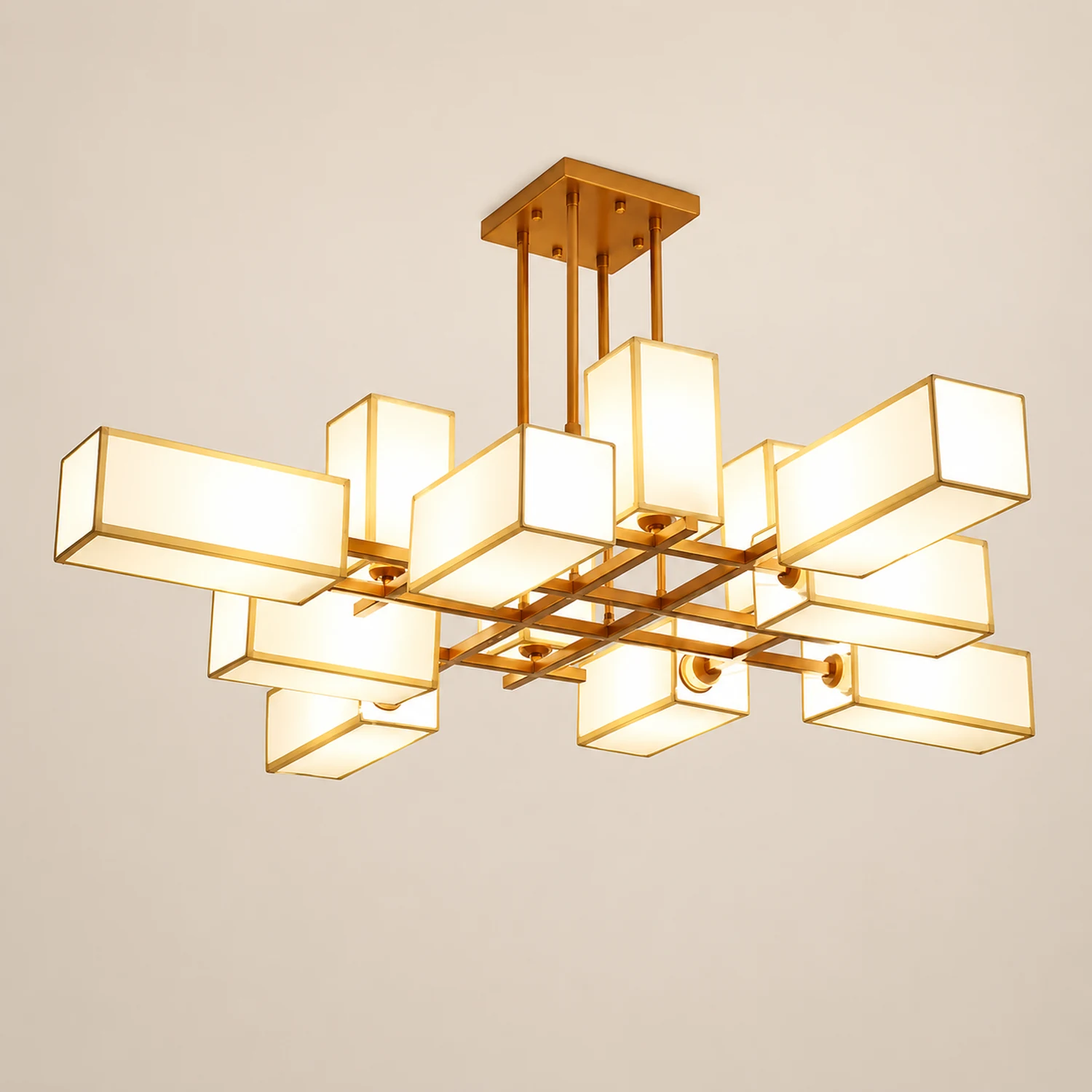 Lacey Pendant Light Square Retro, Metal/Fabric, Black/Gold, Living Room - Lumpaz