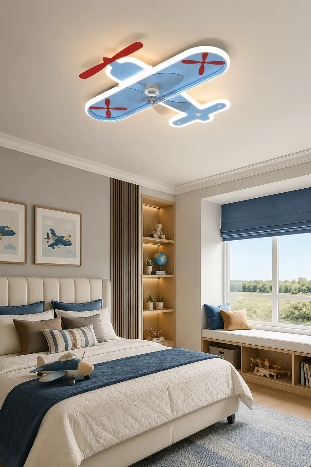 Minori Blue Plane Ceiling Fan With Light, L 21" - Lumpaz