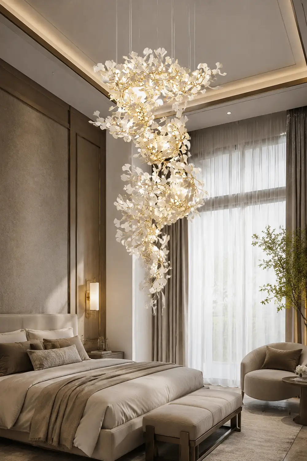 Ophelia Modern Leaf Chandelier Metal/Ceramic Bedroom/Living Room - Lumpaz