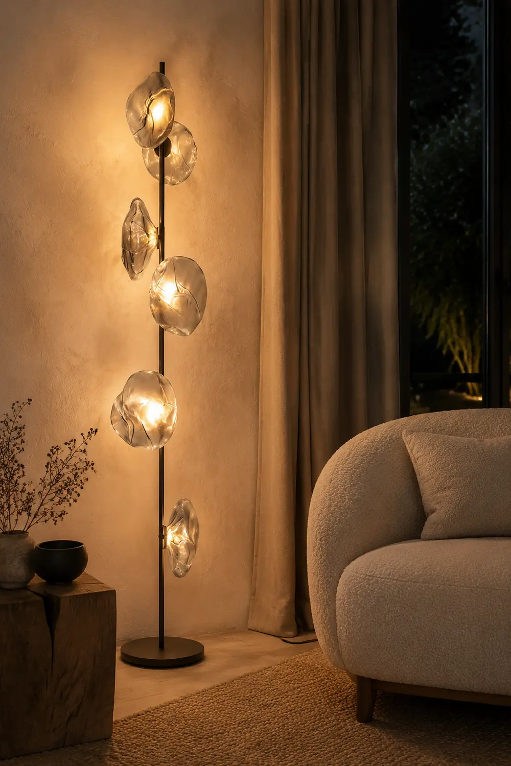Byers Luxury Flower Metal/Glass Floor Lamp, Black/Gold/Gray - Lumpaz