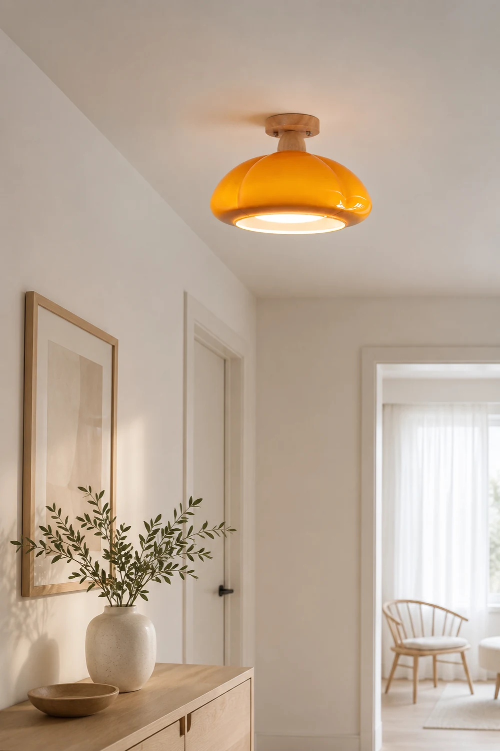 Hailie Modern LED Pumpkin Creativity Ceiling Light Glass Wood Aisle/Hallway/Bedroom/Living Room - Lumpaz