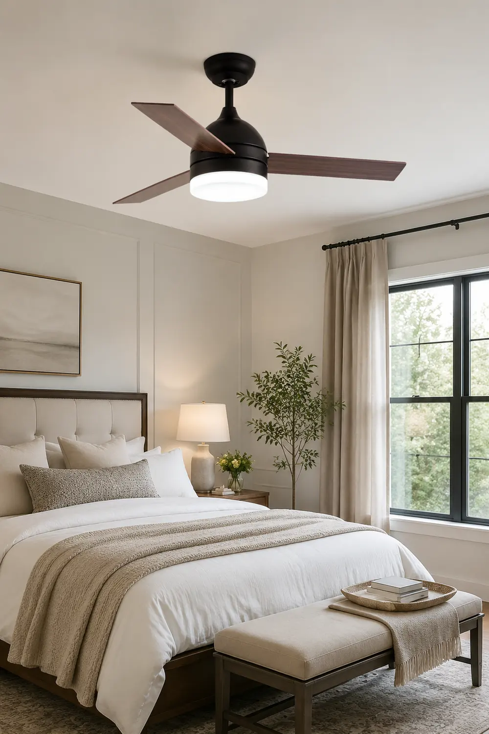 Haydn 3-Blade Modern, DC Ceiling Fan with Light, Black/White, Summer, 42'' - Lumpaz