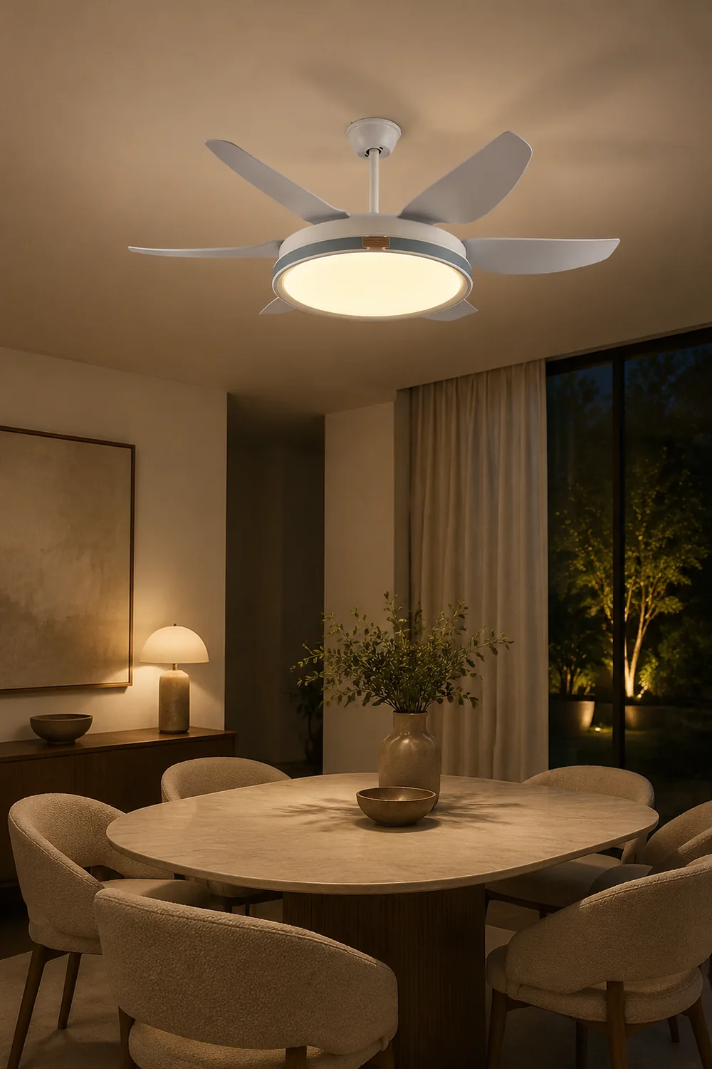 Haydn Modern 6-Blade DC Ceiling Fan with Light, White, 51'' - Lumpaz