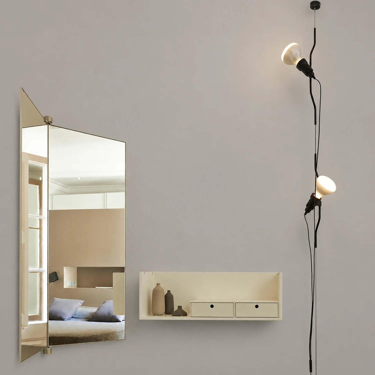 Luxo Floor Lamp Linear Minimalist, Metal, Black/White/Red, Bedroom - Lumpaz