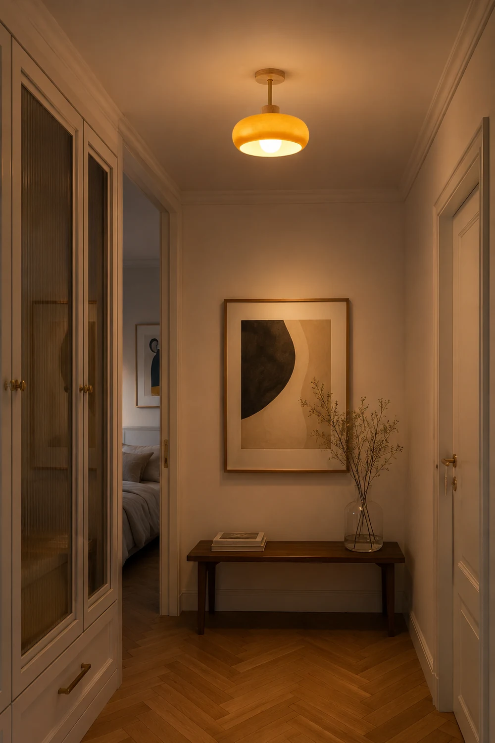 Hailie Flush Mount Ceiling Light Cup Minimalist Wood/Glass White/Orange - Lumpaz