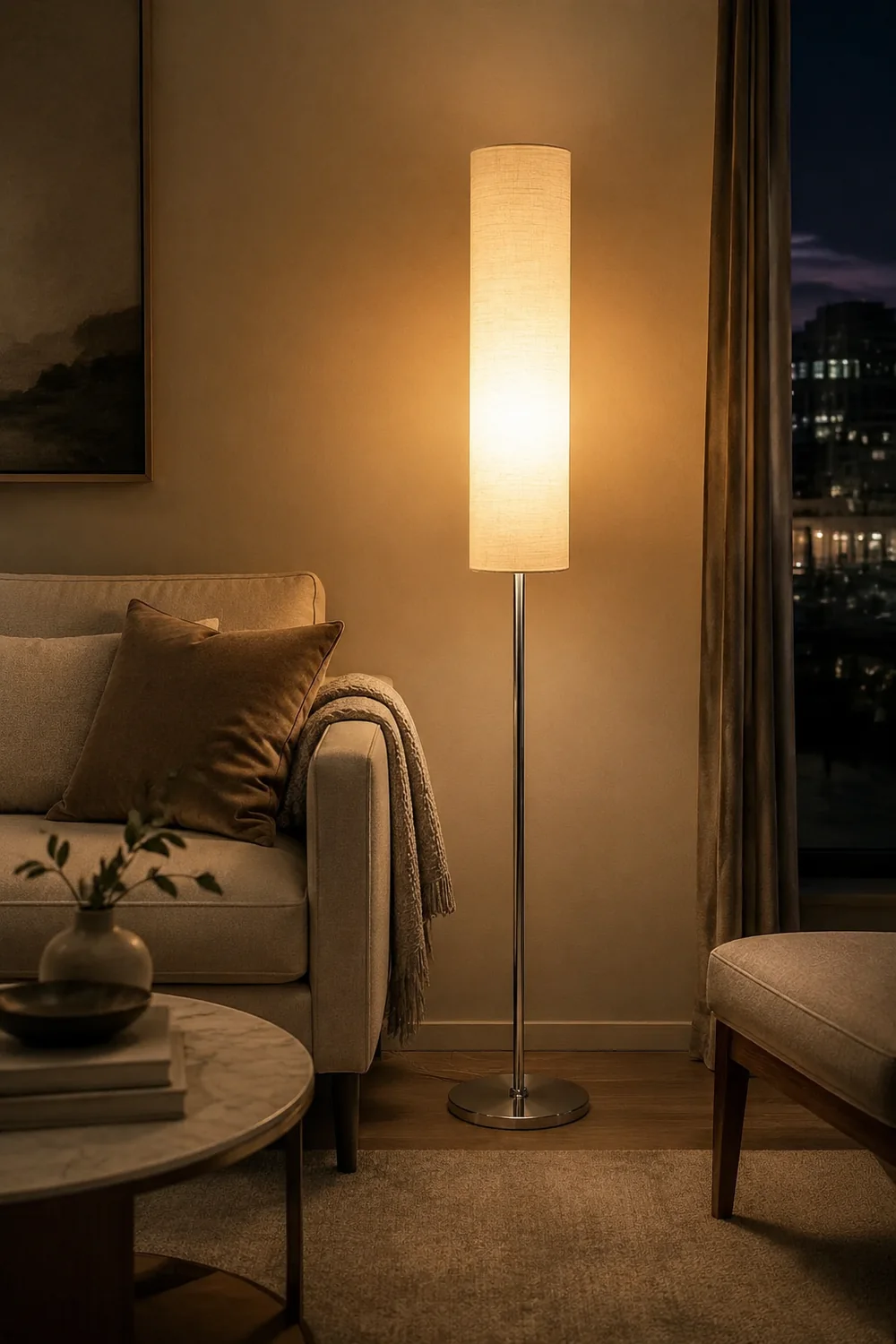 Renée Modern Cylinder Fabric Metal Floor Lamp, White/Red/Brown/Coffee - Lumpaz