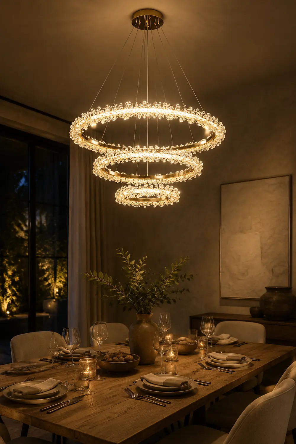 Kristy Pendant Light Ring Luxury, Crystal/Metal, Gold, Bedroom - Lumpaz