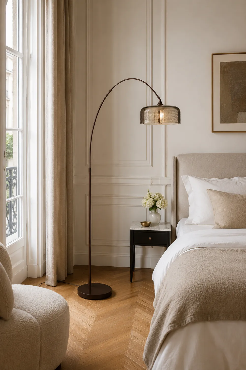 Hailie Retro Brown Curved Floor Lamp, Metal - Lumpaz