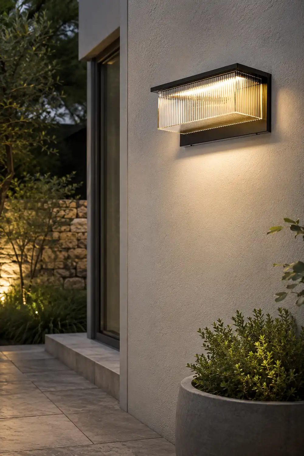 Rectangular Striped Acrylic Shade Waterproof Black Modern Solar Wall Lights - Lumpaz