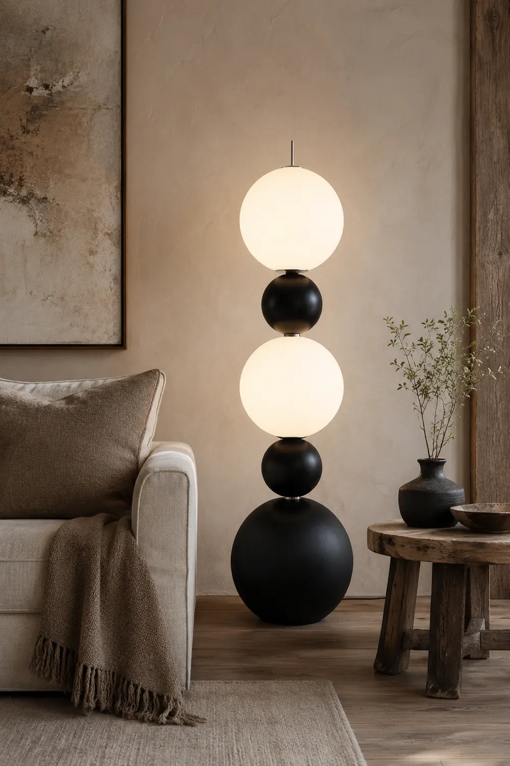 Valentina Modern Ball-shaped Resin Glass Floor Lamp,Black /White - Lumpaz