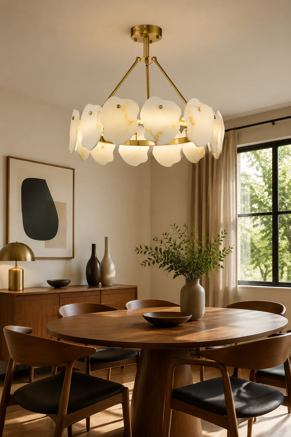Marilyn Modern Marble Gold Round Pendant Light, Living Room - Lumpaz