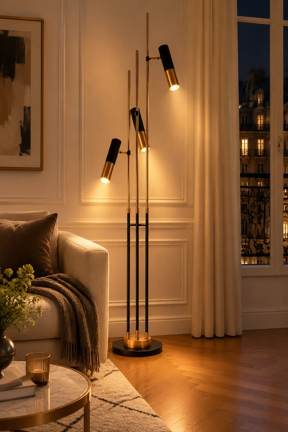 Salgado Modern Tall Metal 3 Bulb Floor Lamp, Black - Lumpaz