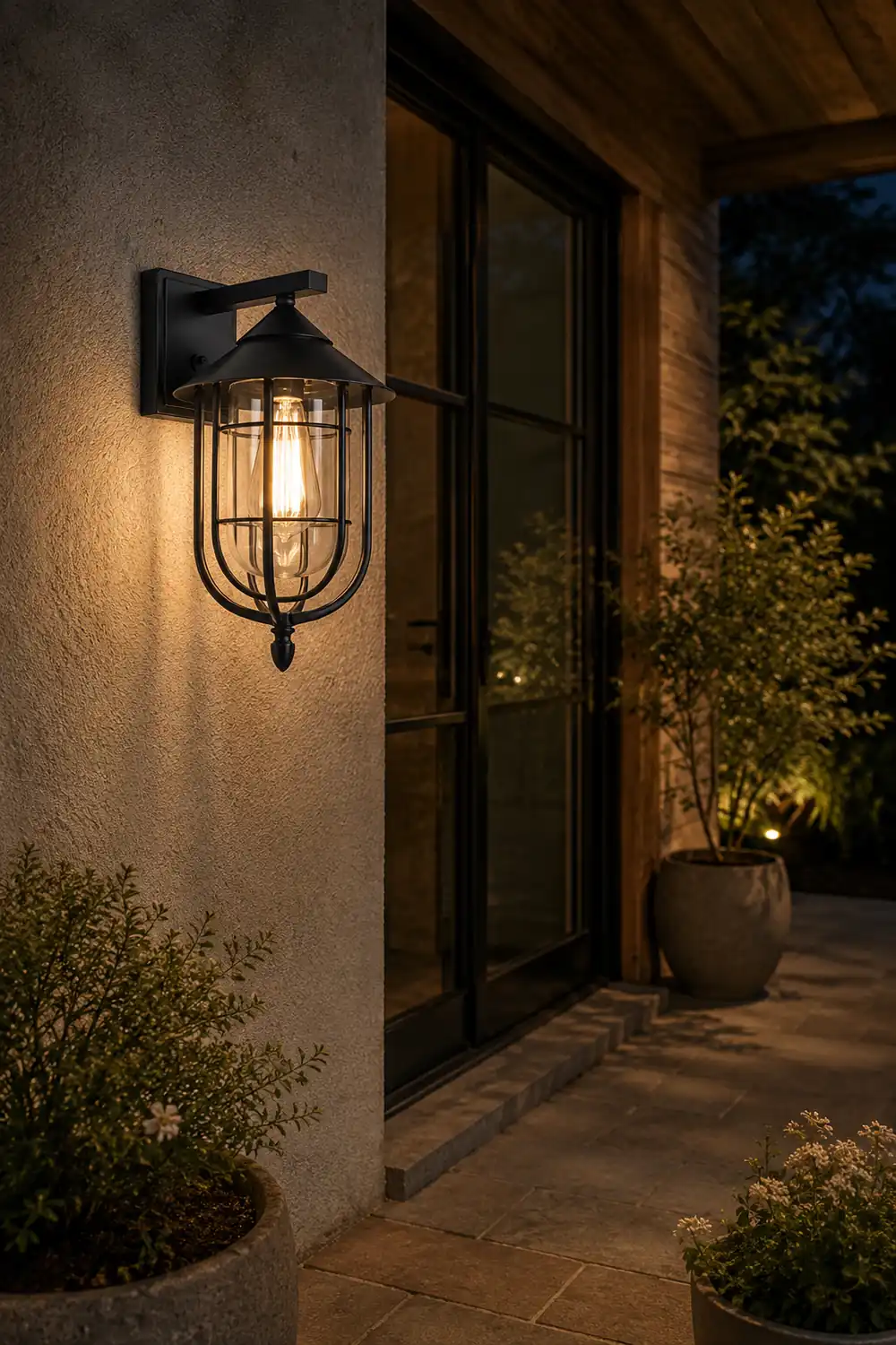 Waterproof Retro Iron Glass Motion Sensor Black Modern Outdoor Wall Lights - Lumpaz