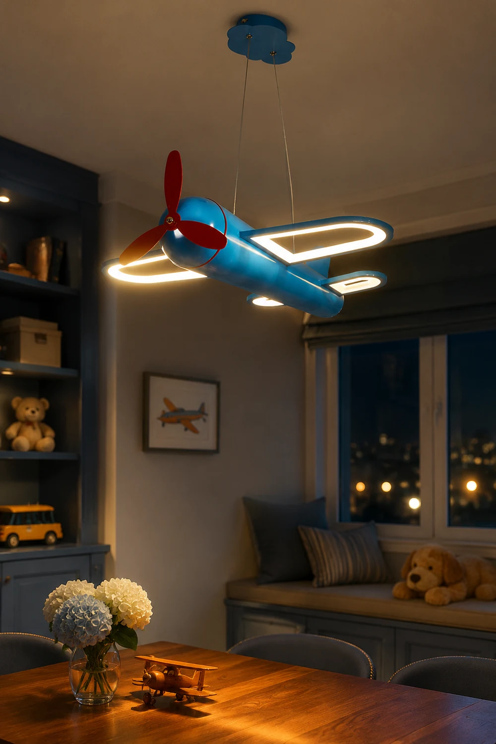 Minori Decorative Airplane Metal Pendant Light, Yellow/Blue, Children's Room - Lumpaz