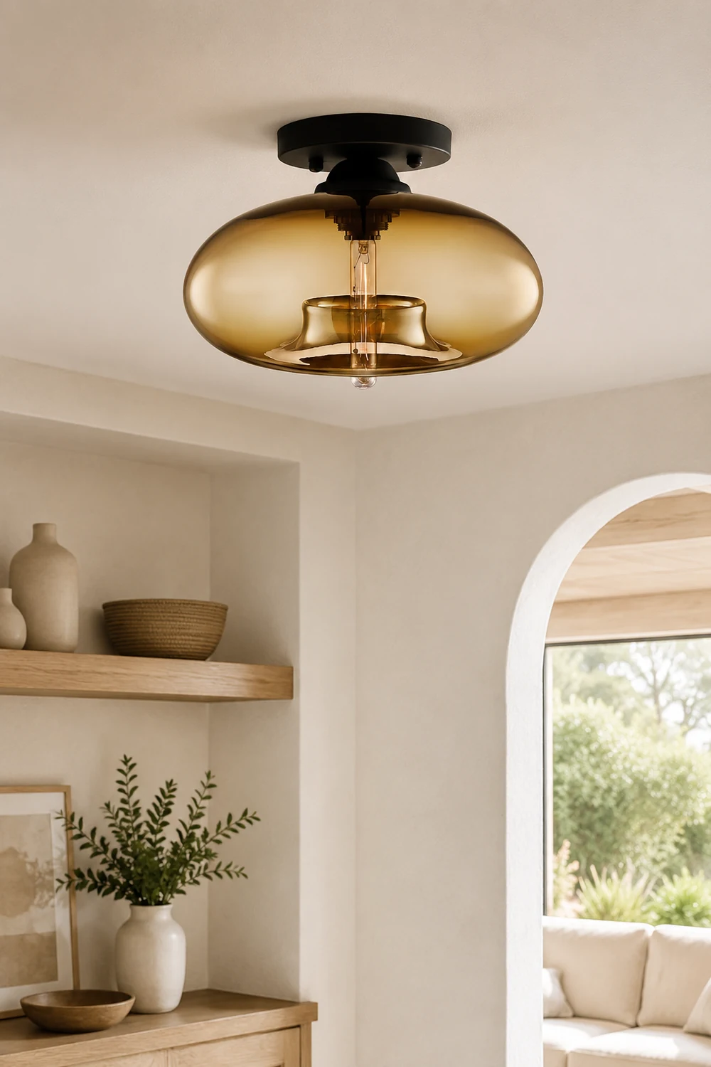 Sanna Industrial Art Deco Globe Flush Mount Ceiling Light Living Room - Lumpaz