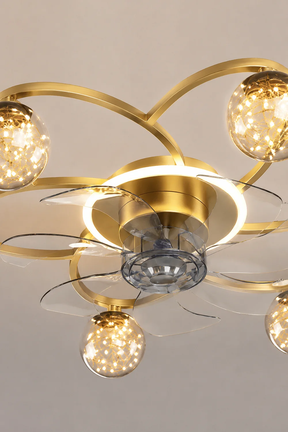 Madina Gold 7-Blade Starry Ceiling Fan with Light, DIA 22.8" - Lumpaz